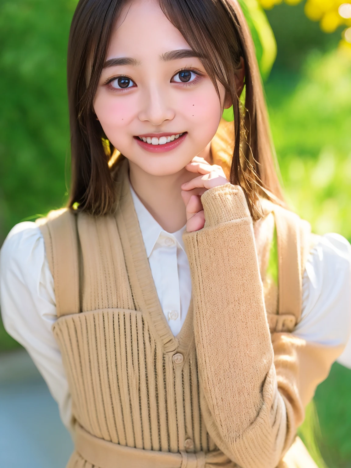 ((highest quality、8k、masterpiece:1.3)),((((upper body shot)))),Ultra-high resolution,big eyes,Japanese,forehead,bangs,(a girl),(1 girl),((************)),((cute)),pretty,((facing at viewer)),(long hair),grin