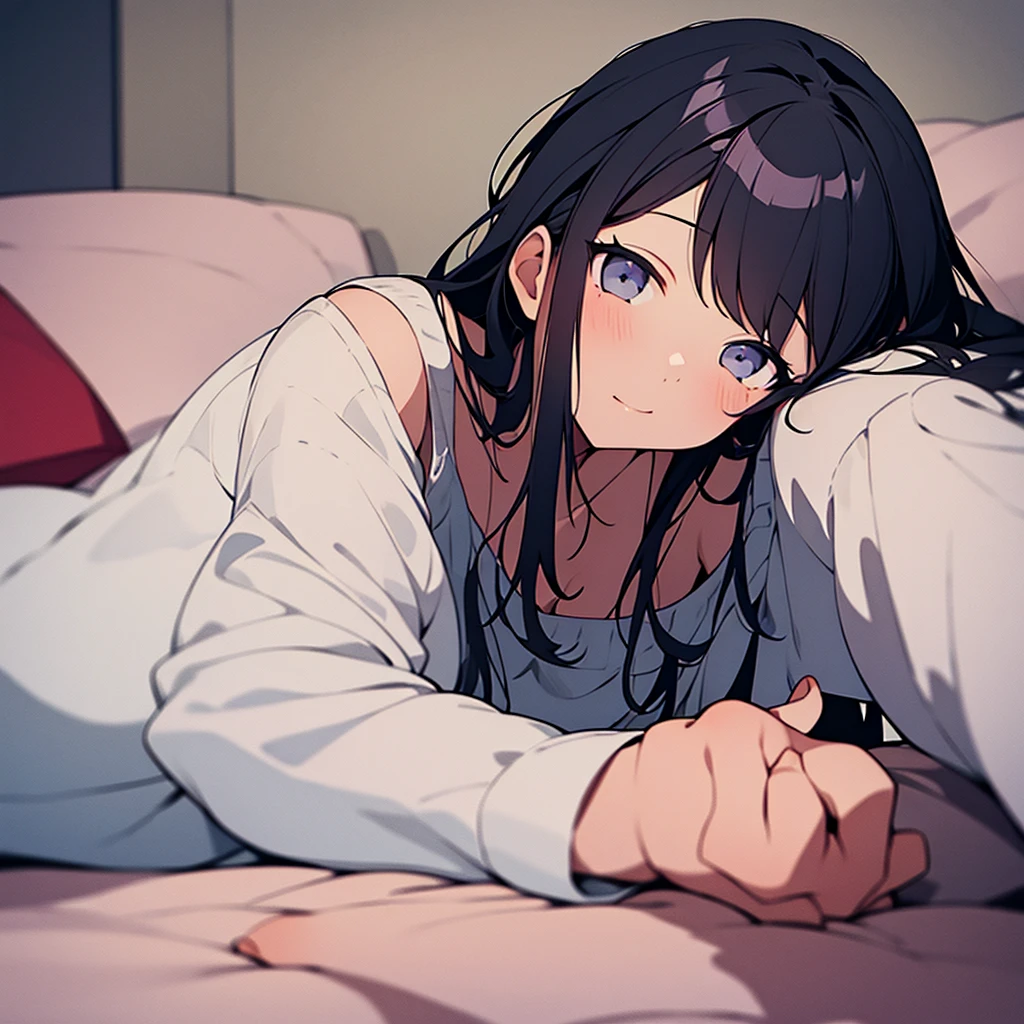 yuukikonno, Yuki Konno, long hair, pointed ears, purple hair,(small breasts:1.2), open your mouth,girl sleeping with both eyes closed,smile,Bedroom, windows,romantic starry sky,A meteor crosses,T-shirt,Purple underwear,sleeping in bed,night,sleep with your head on the pillow,Sleeping lying on your back in bed,dark room,night, break indoors, Bedroom, break (masterpiece:1.2), highest quality, High resolution, unity 8k wallpaper, (shape:0.8), highly detailed face, perfect lighting, Very detailed CG, (perfect hands, perfect anatomy),