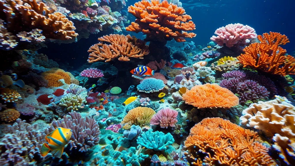 Lots of corals in the deep sea。Mysterious and colorful