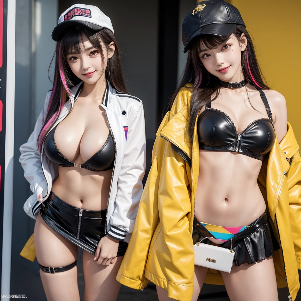 best quality,In 4K,beautiful girl,Swimwear,bikini,Ocean,Wearing a cap cap,gravure idol,Model,smile,highest quality,big breasts,hyper real stick、She has her bangs down,beautiful girl,Maid clotheasterpiece,perfect face,perfect breasts,long hair,Outstanding style,stimulating,Cute outfits,Horny girl,double eyelid,Naughty Girls,Erotic and cute,mini skirt,ribbon on uniform,colorful hair color,yellow eyes,leather jacket,horny girl,Knee-high boots,
Colorful,multicoloured,future fashion,smile,,zipper bra,Multicolored clothing