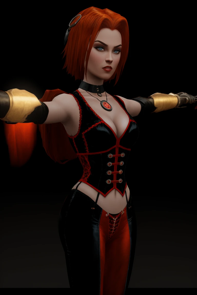 Close-up portrait of ebony African rayneclassic posing confidently, her stunning features illuminated by soft moon light. She wears a vibrant latex outfit, complete with a short skirt and platform heels that add to her statuesque presence. Her medium breasts are subtly highlighted under the fitted top. A necklace glimmers around her neck, drawing attention to her striking short red hair, styled in a fiery mane. Her hands rest confidently on her hips, accentuating her curves. The backdrop is set against the imposing night-time exterior of a vampire castle, the black stone walls and dark trees creating a dramatic contrast to Rayneclassic's radiant presence, ((short hair)), highly detailed, high budget Hollywood movie, bokeh, cinemascope, moody, epic, gorgeous, film grain, grainy, detailed skin texture, (blush:0.5), (goosebumps:0.5), subsurface scattering, (looking at the viewer:1.2)