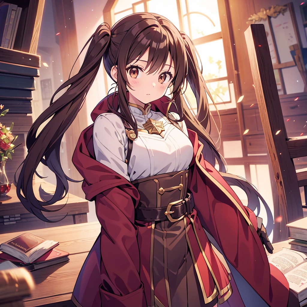 Robin \(Fire emblem\), Twin tails, Brown eyes, Robe, Long sleeve, gloves, belt,  I have a book, alone, One girl