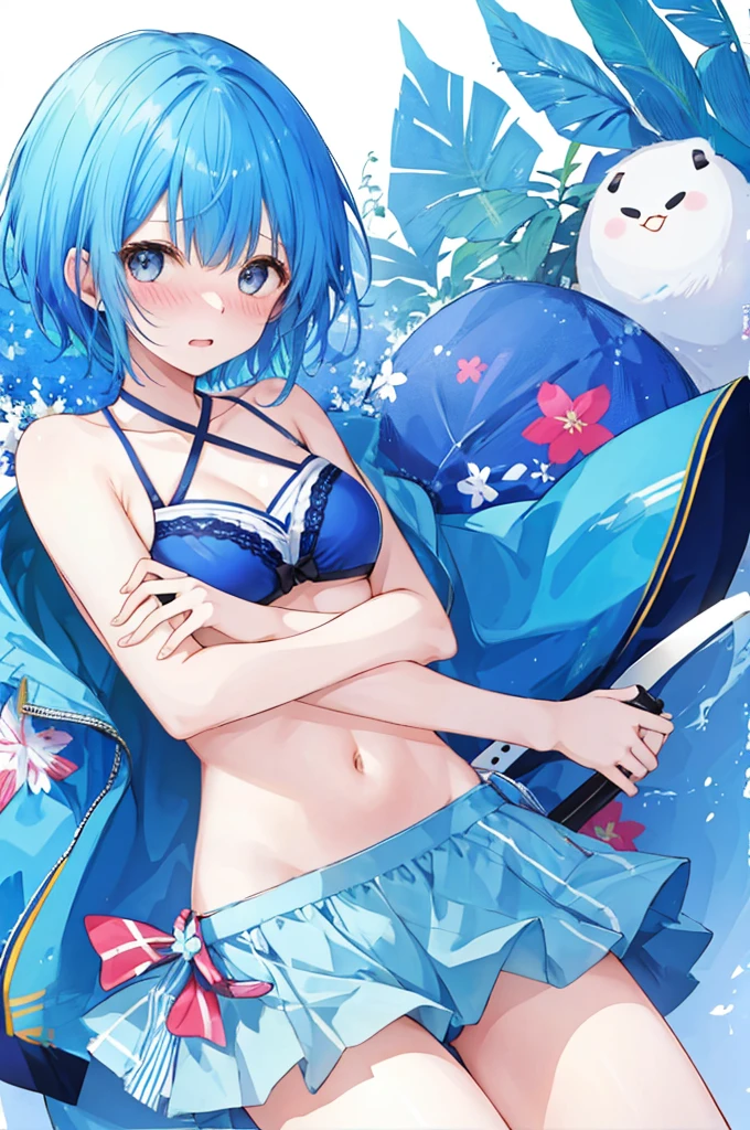 Girl、Blue hair short、bikini