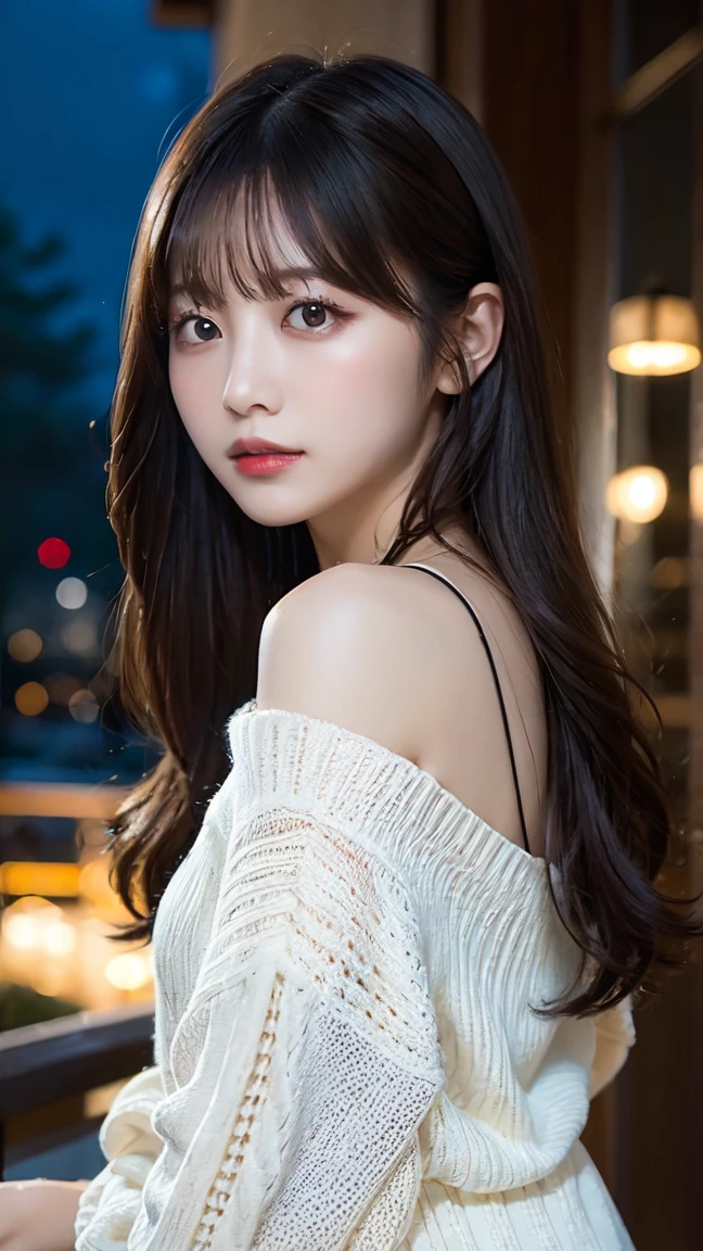 Luxury、The background is a night view、I can see her