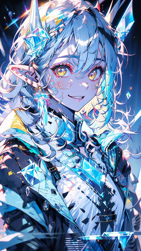 (half body portrait of an ice elf:1.2), medium length elf ears, pointy ears,ice around, frosty theme,( shiny yellow eyes:1.2), light cold smile, arrogant facial expression, sexy Russian style costume, Blue crystal jewelry, icy blue glowing tattoos,Detailed,Realistic,4k highly detail,by Mappa studios,masterpiece,best quality,official art,illustration,ligne claire,(cool_color),perfect composition,fantasy,focused,rule of third