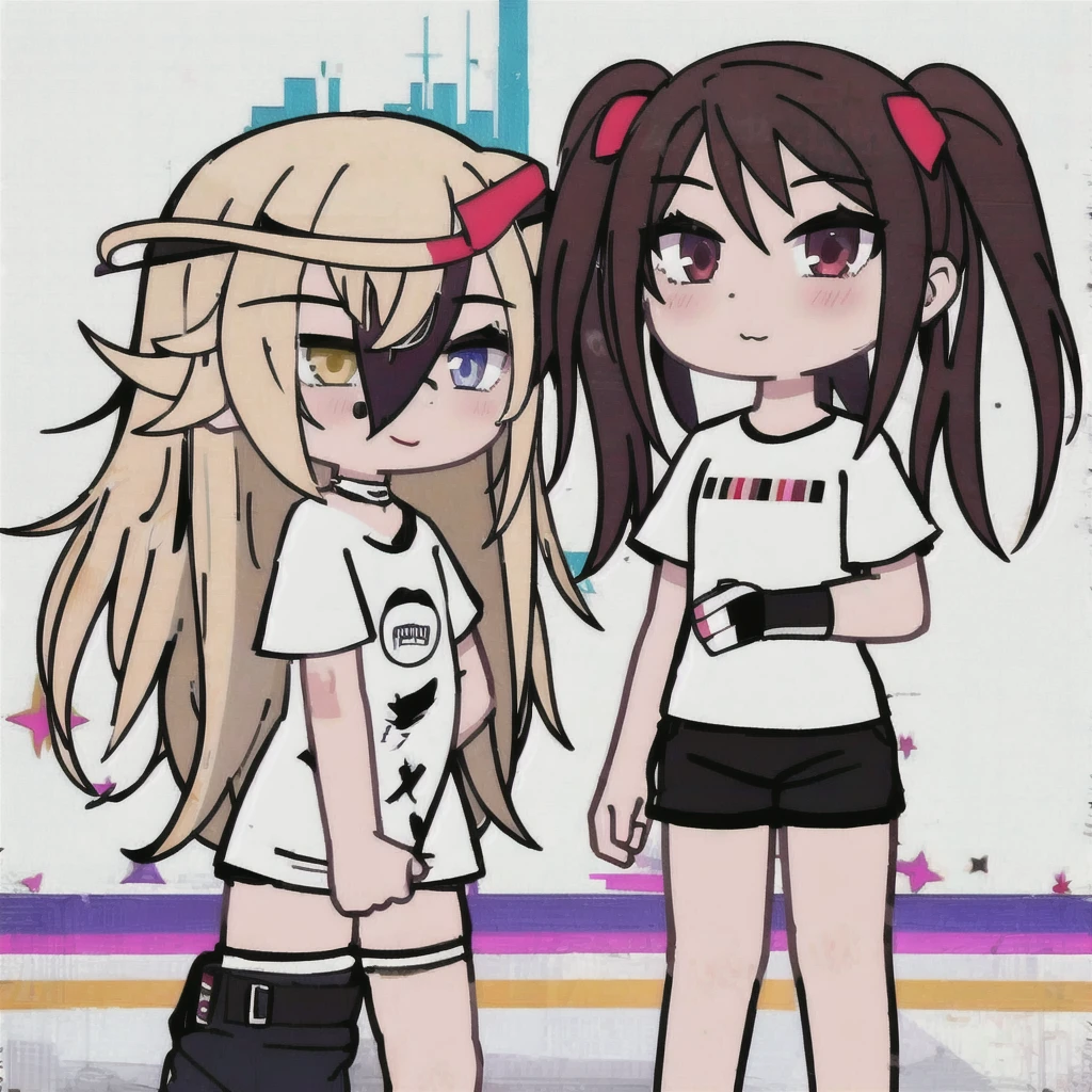1 girl, looking at viewer, White background, White T-shirt, black shorts