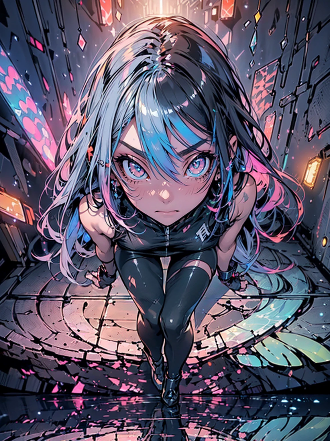 Akame ga kill, Akame, Sitting on a wall, with your black katana on the floor, black eye sclera, scarlet eye iris, (Ultra-realistic), {extremely detailed 8k CG unity wallpaper}, expansive landscape photography, (a view from below that prioritizes the character and scene above, (wide open field view), (Low-angle photo), (destacados: 1.5), (low light: 1.2), (Warm Light Source: 1.4), complexdetails, (Iridescent Colors: 1.5), (Bright lighting), (atmospheric lighting), Dreamers, Akame ga kill