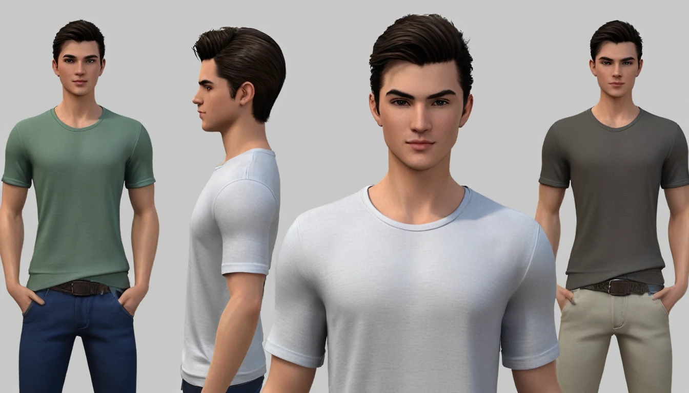 Character Description: Create a 3D model of a young man, around 21 years old.Facial Features: The face should be youthful and expressive, with clear skin and a neutral expression.Hair Style: Modern hairstyle, possibly trendy or casual.Clothing: Stylish and contemporary attire suitable for a young adult, such as a t-shirt or casual shirt.Body Type: Athletic build, showing toned muscles if visible.Background: Consider a simple background to emphasize the character, possibly neutral or studio-like.