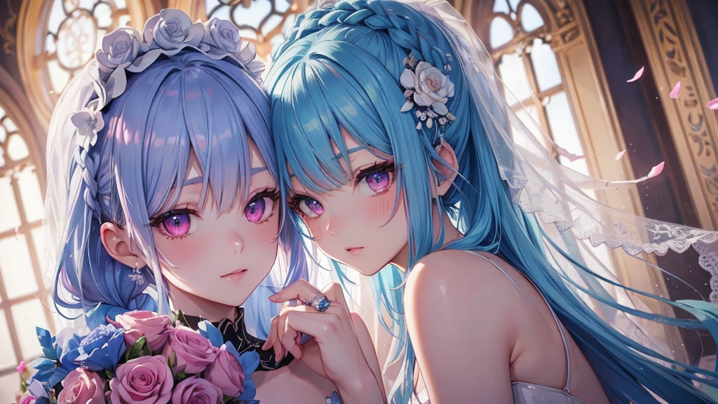 "A slender woman with short, blue hair styled in a neat bob cut, standing at 160 cm tall, weighing 45 kg, with a petite chest. Her eyes are a soft, pale blue, giving her a mysterious and ethereal aura. She is depicted wearing a traditional maid outfit with frilly white and black lace details, complete with a white headband. Her delicate features are finely detailed, and she wears a soft smile, exuding a gentle, caring presence. The scene is dreamlike, set in a surreal, ethereal environment with soft lighting. The colors are soft, blending blues, purples, and silvery tones, enhancing the fantastical atmosphere. The image is rendered in ultra-high quality, capturing every fine detail with stunning clarity."