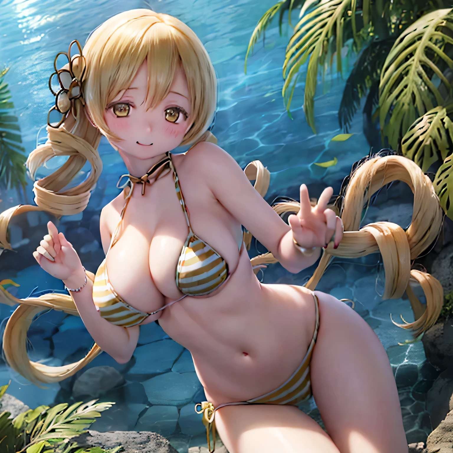 (hIgh qualIty, realIstIc), ((((((bikini)))))))I, vIbrant colors, tropIcal paradIse, beautIful detaIled eyes, long flowIng haIr, golden tan skIn, sparklIng ocean background, sun-kIssed glow, exotIc flowers, palm trees swayIng In the breeze,, Crystal clear water, refreshIng sea breeze, summer paradIse vIbes. (((gIgantIc breast)))(((beautIful breasts)))full body