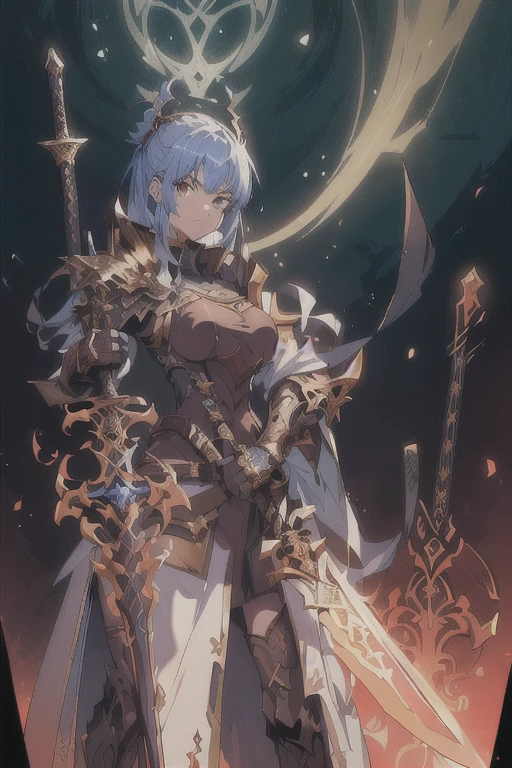 Eft_akame_esdeath, light-blue hair, silver eyelashes, long hair, military hat, curvy, anatomically correct, heavy breathing, mature female, breasts, 1girl, holding, sword, solo, blue_eyes, holding_weapon, short_hair, holding_sword, outfit-origami, halo, veil, navel, elbow gloves, detached sleeves, frills, bow, navel, standing, dual_wielding, closed_mouth, glowing, bangs, gloves, earrings, looking_at_viewer, glowing_weapon, "glow effects, godrays, Hand drawn, render, 8k, octane render, cinema 4d, blender, dark, atmospheric 4k ultra detailed, cinematic, Sharp focus, big depth of field, Masterpiece, colors, 3d octane render, 4k, concept art, trending on artstation, hyperrealistic, Vivid colors, extremely detailed CG unity 8k wallpaper, trending on CGSociety, Intricate, High Detail, dramatic", anime coloring, anime screencap, sweating, steaming body, fog
