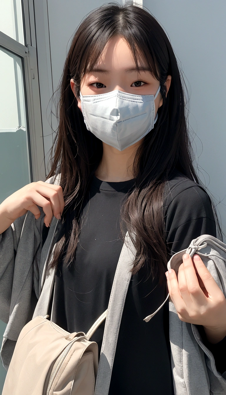 woman wearing a face mask and holding a cell phone in her hand, wearing mask, wearing a mask, wearing facemask, wearing facemask and sunglasses, wearing transparent glass mask, partially masked, no face mask, Chiho, Wearing a semi-transparent sheet, nodded, one single mask, wearing all black mempo mask, masked, facemask, See through, mask