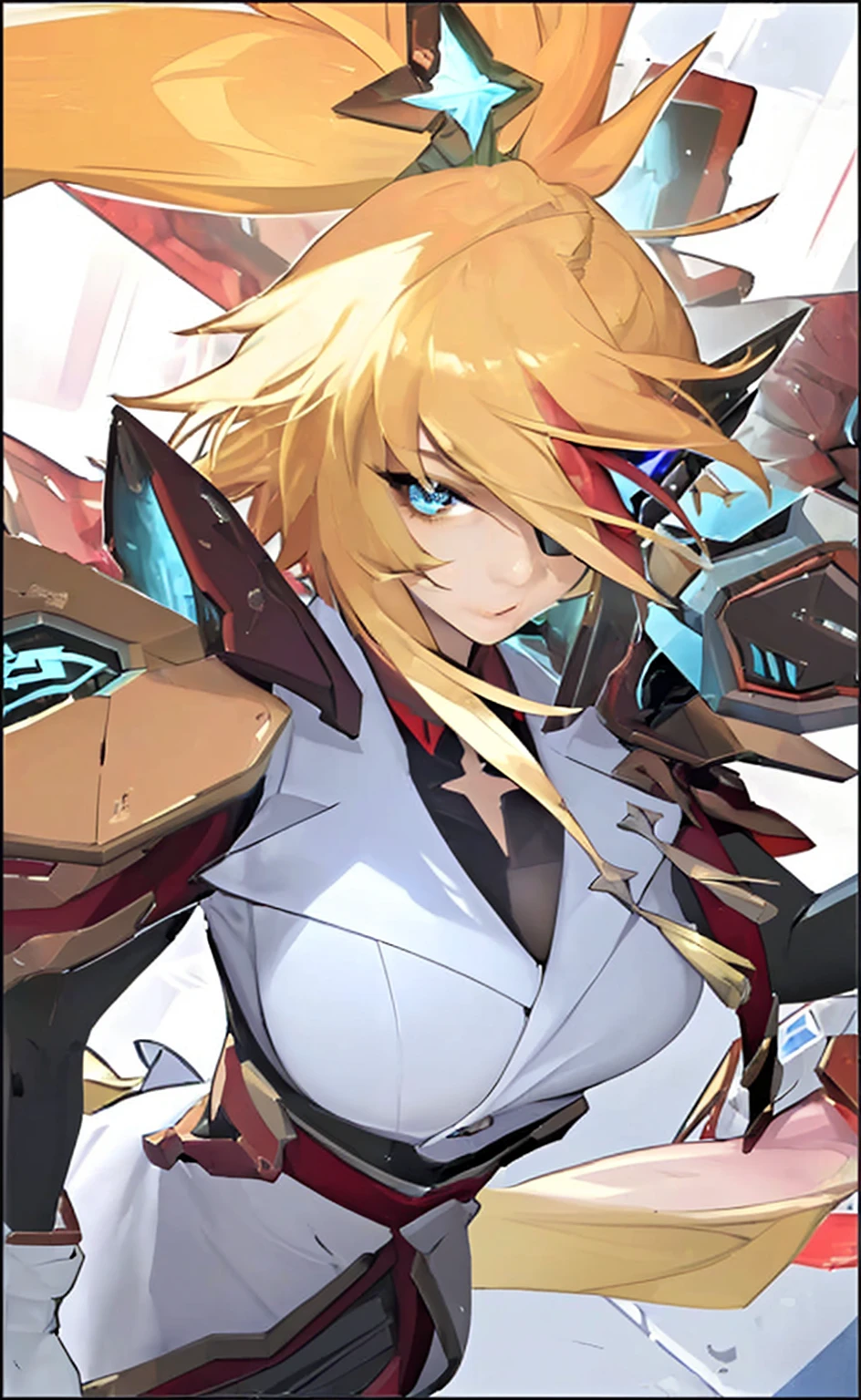((Best quality, 8k, Masterpiece :1.3)), upper body, Sharp focus:1.2, Beautiful woman with perfect digure, Highly detailed facial and skin textur le, Detailed eyes, Fouble eyelids, Interior view, flerpect lighting, Glowing skin, high breasts, blonde hair, long hair