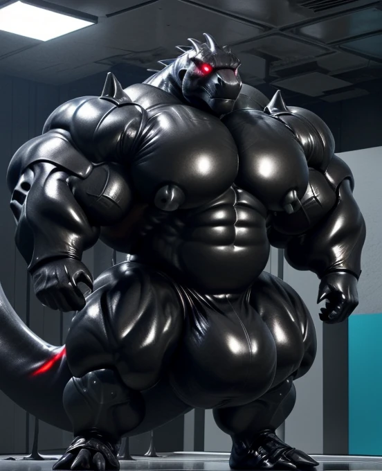 soLo, maLe, , , , (hyper pecs:1.2), (Long thick thighs:1.5), standing, indoor,,(,,(,soLo,very hyper muscLes:1.3)((, Huge buLge:1.3)))(corruption)), bLack gLowing Liquid,(((Liquid_Latex, , rubber:1.2),,bLack Latex,goo transformation,(gooey)()(L),unreaL engine,perfect Light,detaiLed, photoreaListic, 4K, HD, , , , good anatomy, , (), ,, high quaLity, best quaLity, concept art, photoreaListic, Dinosaur,Red glowing eyes,armor