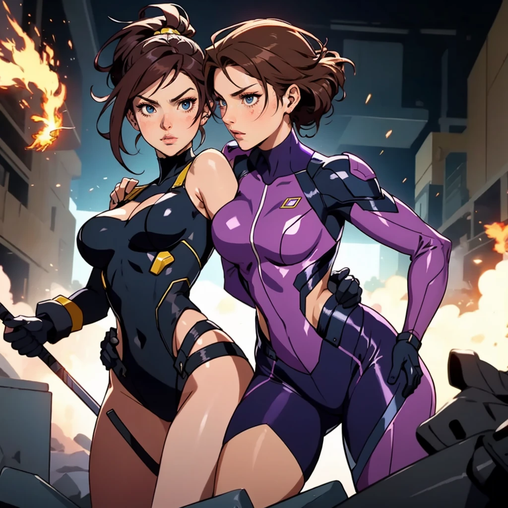 There are two people in the image, the action takes place in the heroine's room, in the foreground a good-for-nothing guy is lounging on the sofa with a phone in his hands, dressed at home, there are empty packets of chips and empty energy drink bottles around, in the background the heroine is standing in the doorway, she just returned from the gym, dressed in a tracksuit, she's unhappy, Beautiful woman with long shiny black hair, gentle face, cold judgmental look, fit figure, a bracelet adorns her wrist, shorts, Her arms are crossed over her chest, fantasy style anime style, refined and mature manga style, (Alexandra Daddario:1.2), A high resolution, Best quality, A high resolution, ultra detailed, ultra fine painting, extremely delicate, professional, anatomically correct, symmetrical face, extremely detailed eyes and face, High quality eyes, creativity, Raw photo, uhd, 32 thousand., Natural light, Cinematic lighting, masterpiece-anatomy-perfect, masterpiece:1.5