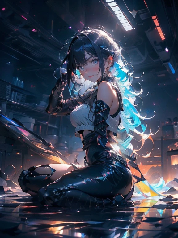 Akame ga kill, Akame, Sitting on a wall, with your black katana on the floor, black eye sclera, scarlet eye iris, (Ultra-realistic), {extremely detailed 8k CG unity wallpaper}, expansive landscape photography, (a view from below that prioritizes the character and scene above, (wide open field view), (Low-angle photo), (destacados: 1.5), (low light: 1.2), (Warm Light Source: 1.4), complexdetails, (Iridescent Colors: 1.5), (Bright lighting), (atmospheric lighting), Dreamers, Akame ga kill