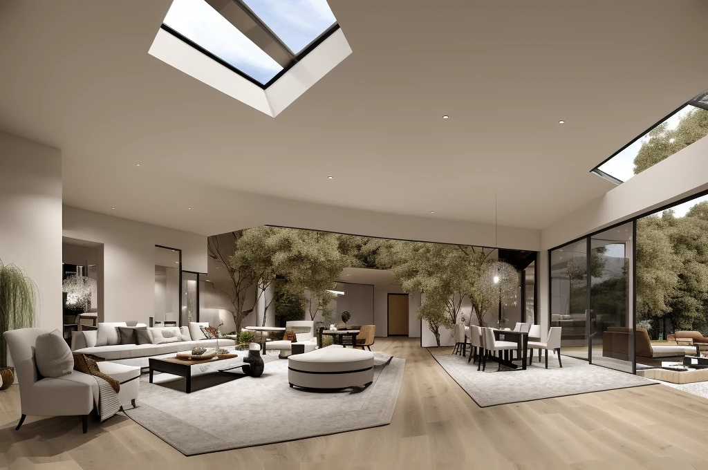 interior living room with skylight