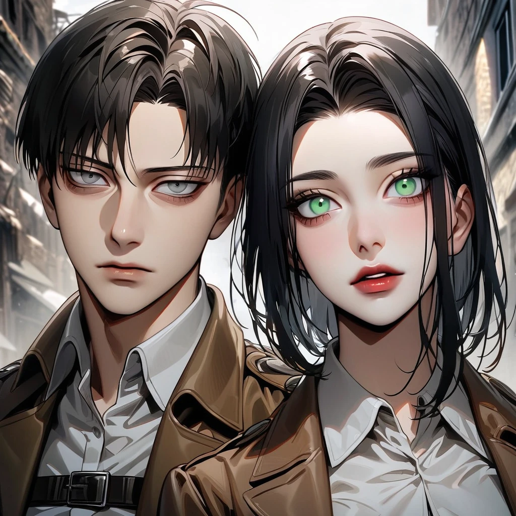 best quality, masterpiece, (realistic: 1.2), 1 man, Eren Jaeger, real life, live action, black jeans, brown hair, loose hair, long hair, attack on Titan, cold background, black jacket, slim body, high definition, high quality, sunset background