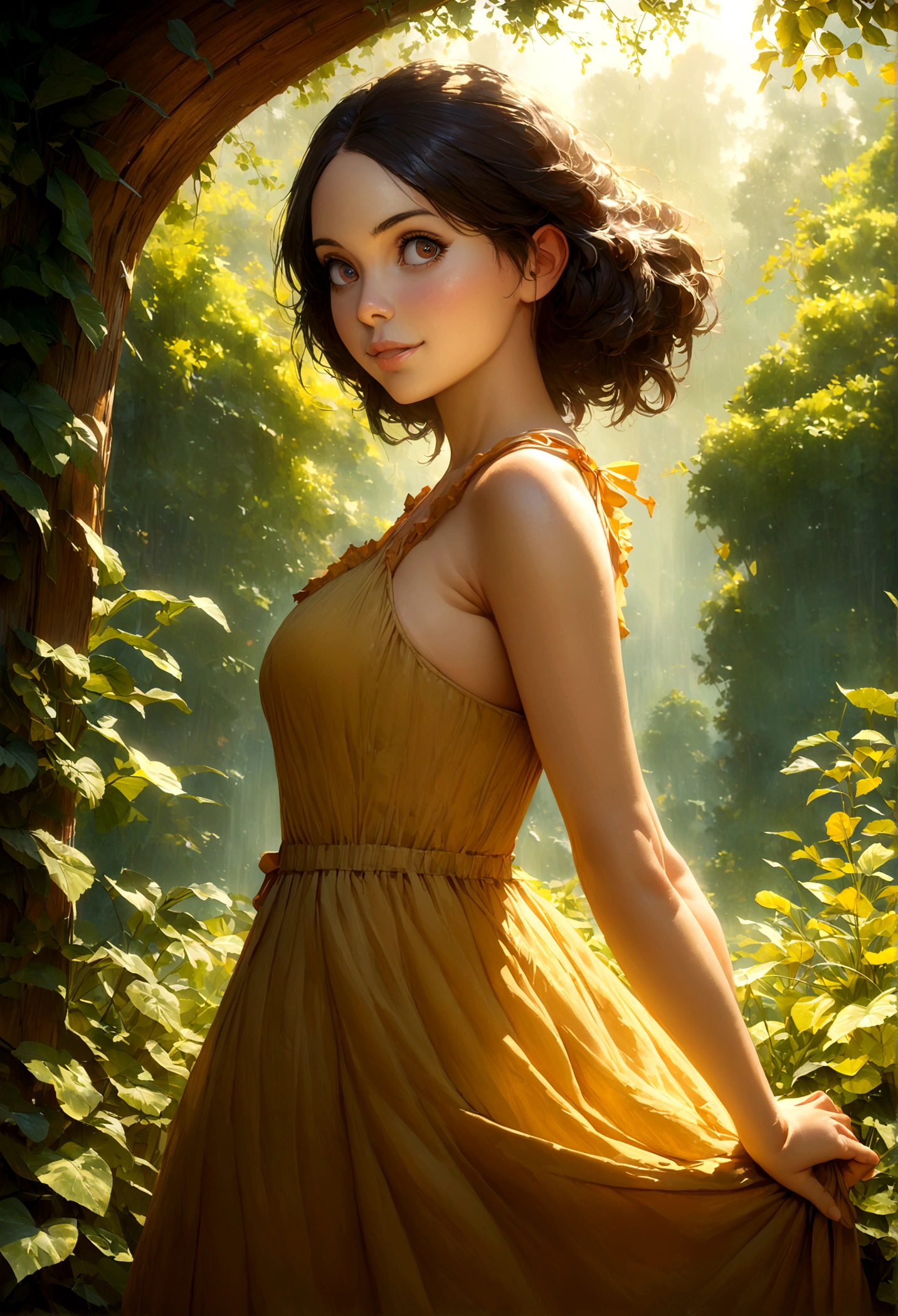 highres, masterpiece, perfect ligthing, bloom, night, cinematic lighting, adult, perfect skin, female, ((looking at viewer:1.3)), soft light, young woman, (freckles:0.95)
eyeliner,realistic skin,beautiful face,realistic eyes, perfect detailed face,light eyes,
realistic, (photorealistic:1.2),sexy,narrow waist,slim,standing,
(short black skirt),
fawn,forest,
super cute, cleavage,
nsfw,
<lora:FawnFromTinkerbellMovie_v10:0.7>