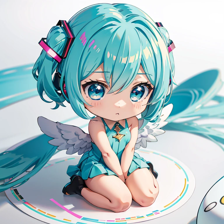Angel, Hatsune Miku, (chibi:1.5), full body, Big Eyes, (masterpiece), highest quality