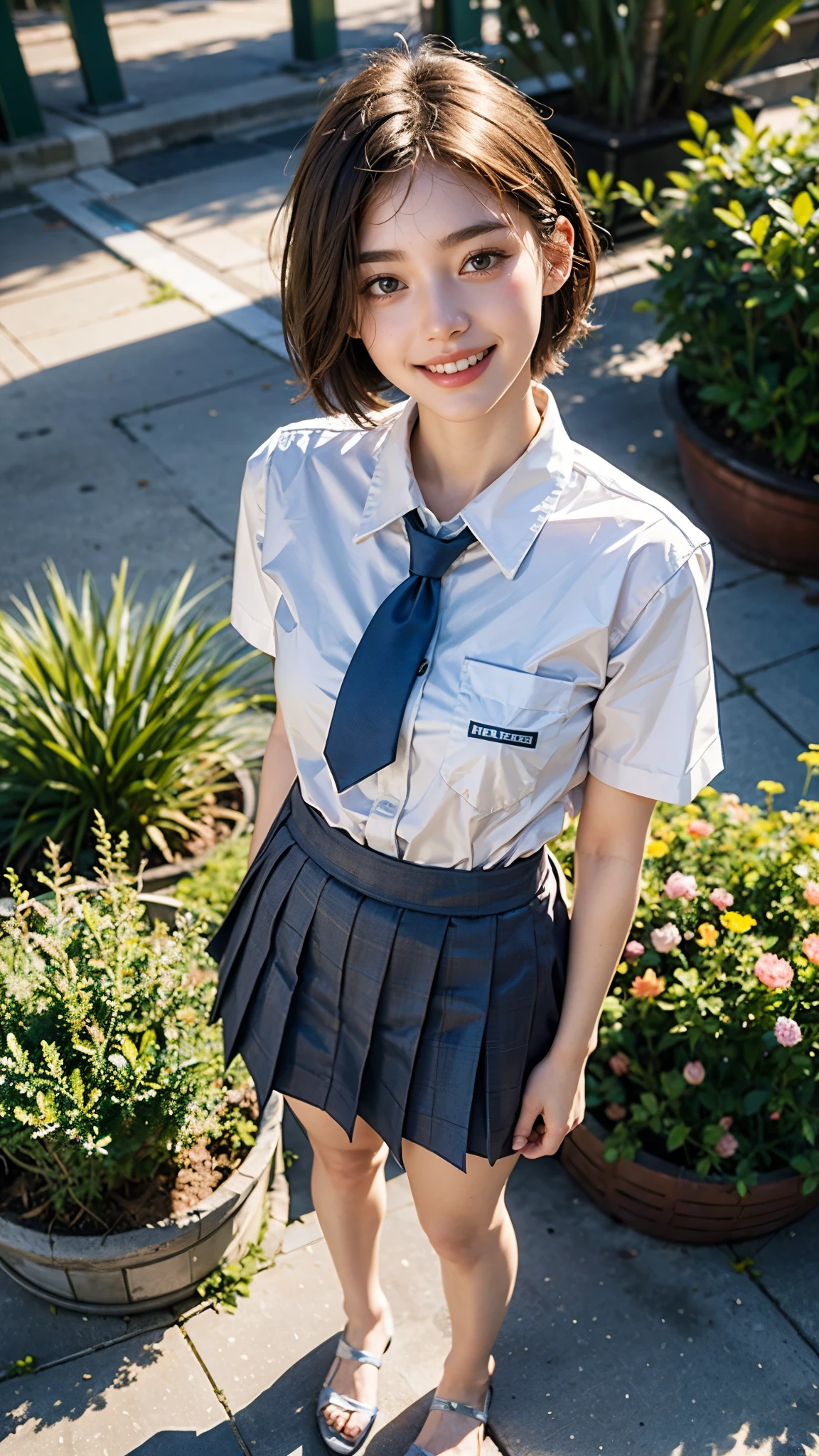 (((bicycle:1.8))), (((dynamicposes, Drive a bike:1.8))), (((Dressing:1.8))), ((Dress up reliably:1.8)), (((pantie shot:1.8))), (((shool uniform:1.8, Pleated mini-skirt:1.5, white panties with a small area,,:1.5))), espadrilles, (Smiling smile:1.3), 1girl in, 独奏, 18year old, 7headed body, Ideal ratio body proportions, erectile nipple, short-hair, A dark-haired, With bangs, small tits, A slender, Small buttocks, beauty legs, Skinny Legs, surrealism, Cinematic lighting, depth of fields, One-person viewpoint, F/1.8, 135 mm, nffsw, masutepiece, ccurate, ((Anatomically correct:1.3)), Textured skin, Super Detail, high details, High quality, awardwinning, Best Quality, hight resolution, 8K