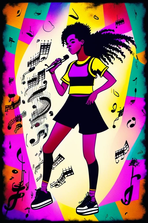 A background filled with scattered musical notes in various sizes and colors
A background completely filled with scattered musical notes in various sizes and colors, covering the entire screen.
beautiful girl colorful image
Dance hiphop Dance CREW Waacking Dance
Punking
black medium hair black medium hair
Five fingers Baggy clothes Baggy clothes