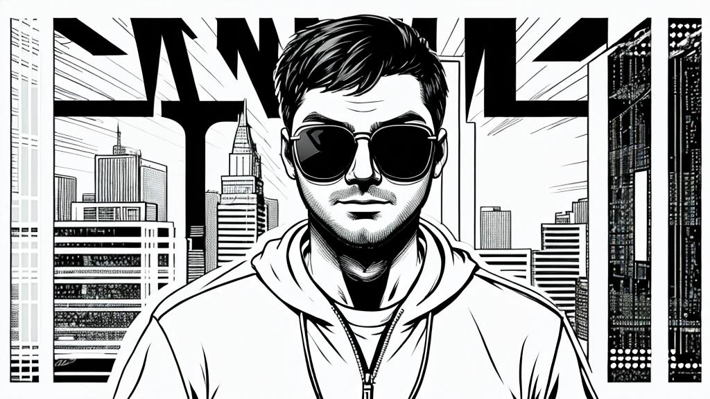 A boy programmer has cover their face wearing sunglasses, coding running on background, vector art