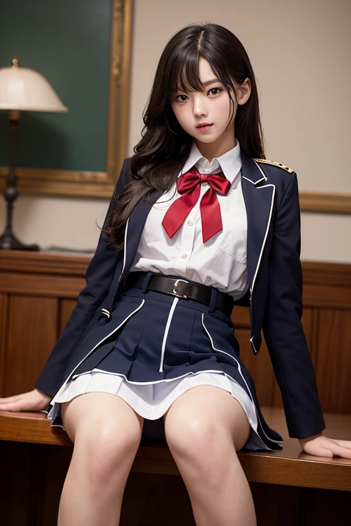 Highest Resolution, 4K, masterpiece, high school girl,uniform,  Women&#39;s photos,  ((Beautiful posture))、Big eyes, Cleavage、Thighs, (whole body),((Braided short tail)) Highest quality, Familiar, beauty, Adorable,Big eyes、Droopy eyes、Baby Face