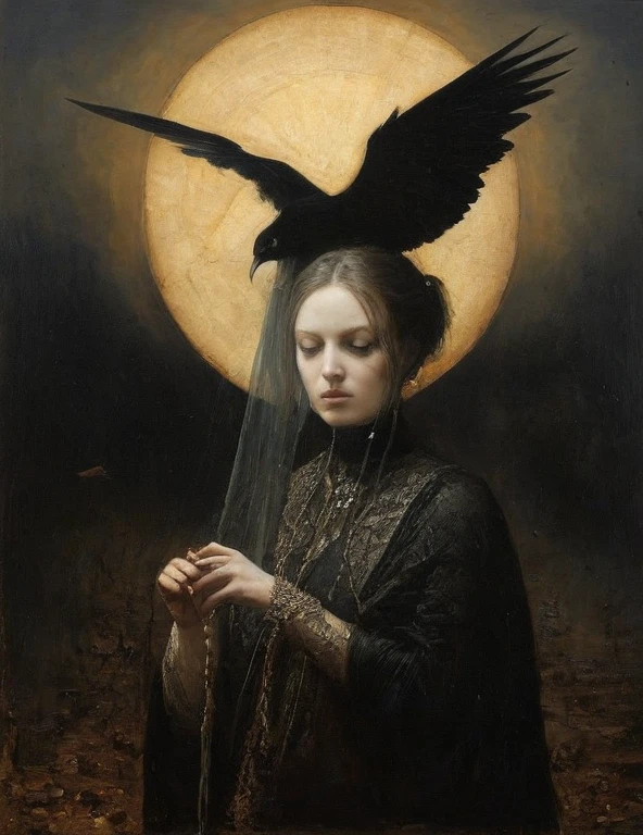 James Gurney, Surrealist art , dream-like, mysterious, Provocative, symbolic, Complex, detailed,, (Gothic but very beautiful:1.4), (masterpiece, Highest quality:1.4) , Nicola Samori Style, bird