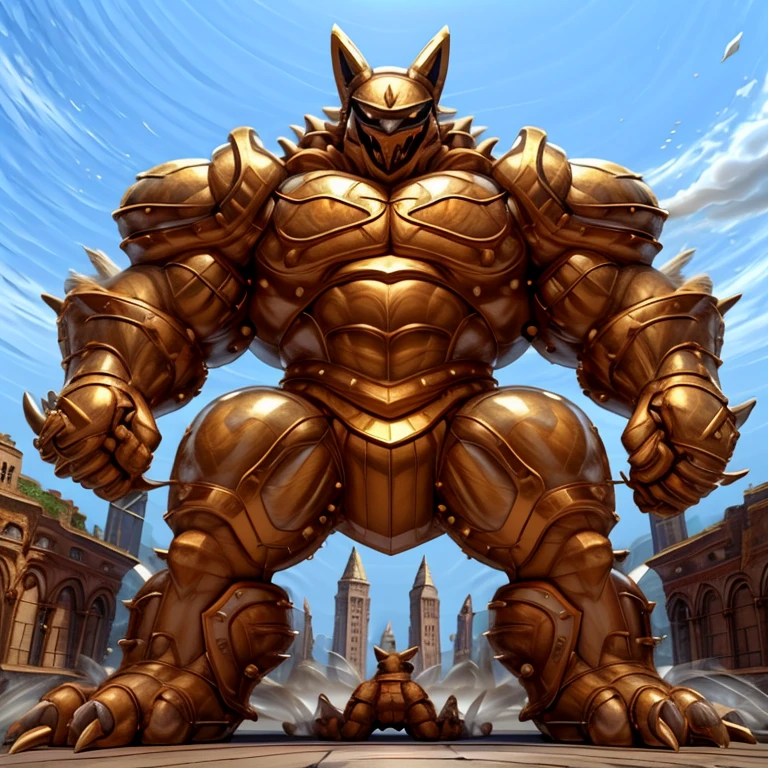 (masterpiece. official art. 8k. best quality. detailed full body. full body.)
(situation 1 : dominating shiny_mega_lucario. shiny_mega_lucario is over 1000 meters long. focus GIANT shiny_mega_lucario is trampling the city. Looking down. macro. stomp. Low-angle perspective. emphasizing the immense size.)
(situation 2 : smoke and flames rising from the destruction in the city)
(Additional details 1: Armored Flazzard. real texture material. whole body shines like metal. emphasizes the muscles. suit fully made of metal.).
(Additional details 2: (Detailed head. Detailed Body. Detailed abs. gigantic muscles. HYPER MUSCLES. Gigachad Muscular. big muscle. pecs. triceps. traps. unusually developed muscular body. body full of huge muscles. showing off muscles. pectorales enormes. Exaggeratedly huge muscles. huge muscles. long legs.).
(Additional details 3: Spread wings. It has wings. have big wings. The claws are sharp. Sharp teeth.).