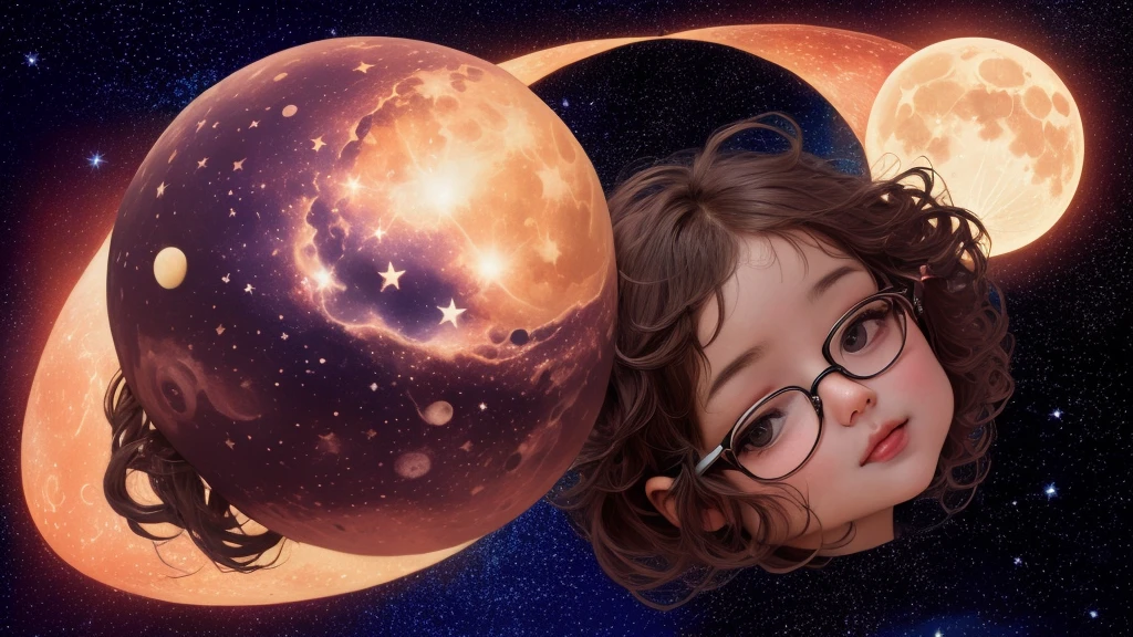 A baby wearing glasses lies on a crescent moon、「i love you」is signing the, Star and moon theme, Moon and Stars, In the starry universe, the Moon and Stars, floating in the cosmos nebula, Relaxed Octopus on the Moon, big Moon and Stars in the sky, A dreamlike night, Photoshopped, The Birth of the Universe, Inspired by Leo Luppi