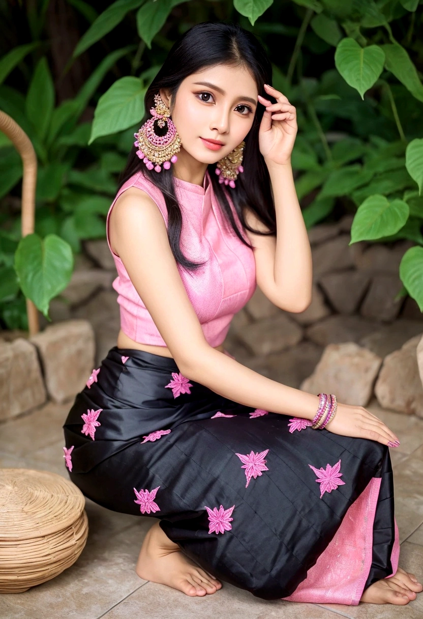Close up portrait of woman in pink top and black pants, Traditional beauty, Nivan Chanthala, Very beautiful Enga tiles, Sukhothai Costume, Lovely lady, Southeast Asia's long, Cute young woman, Young and pretty girl, Anime Thai Girl, In Ram Man style, Asian Woman, Attractive pose, Female Model