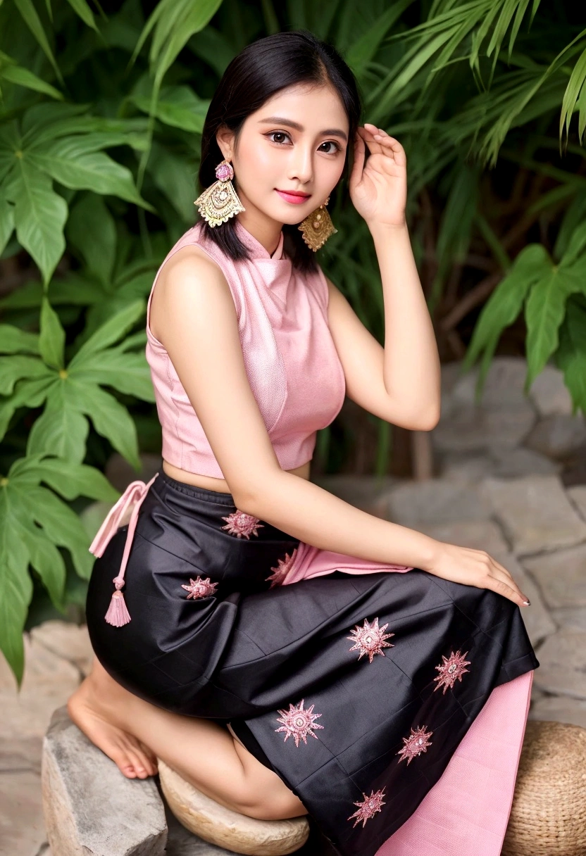 Close up portrait of woman in pink top and black pants, Traditional beauty, Nivan Chanthala, Very beautiful Enga tiles, Sukhothai Costume, Lovely lady, Southeast Asia's long, Cute young woman, Young and pretty girl, Anime Thai Girl, In Ram Man style, Asian Woman, Attractive pose, Female Model