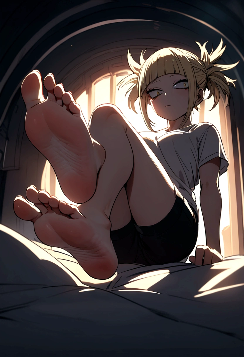 toga from my hero academia, white shirt, shorts, full body, perfect detailed feet, whole foot.
