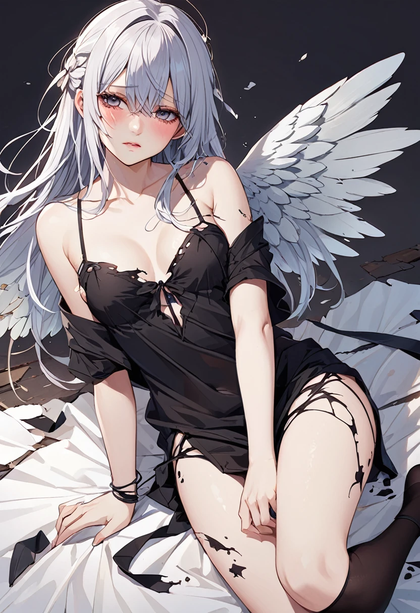 Angel with Broken Wings、(Tattered Wings:1.4)、Sexy and cute、Tired look、