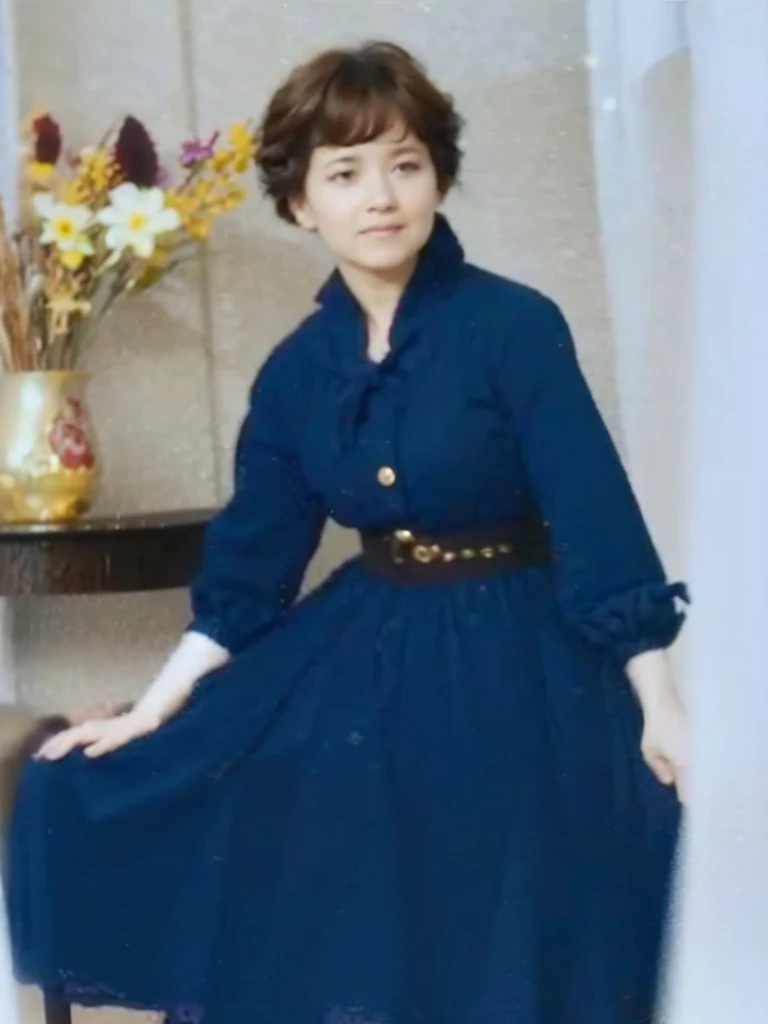 A realistis european woman girl age 12 years wear a blue dress,ultra hd 8k