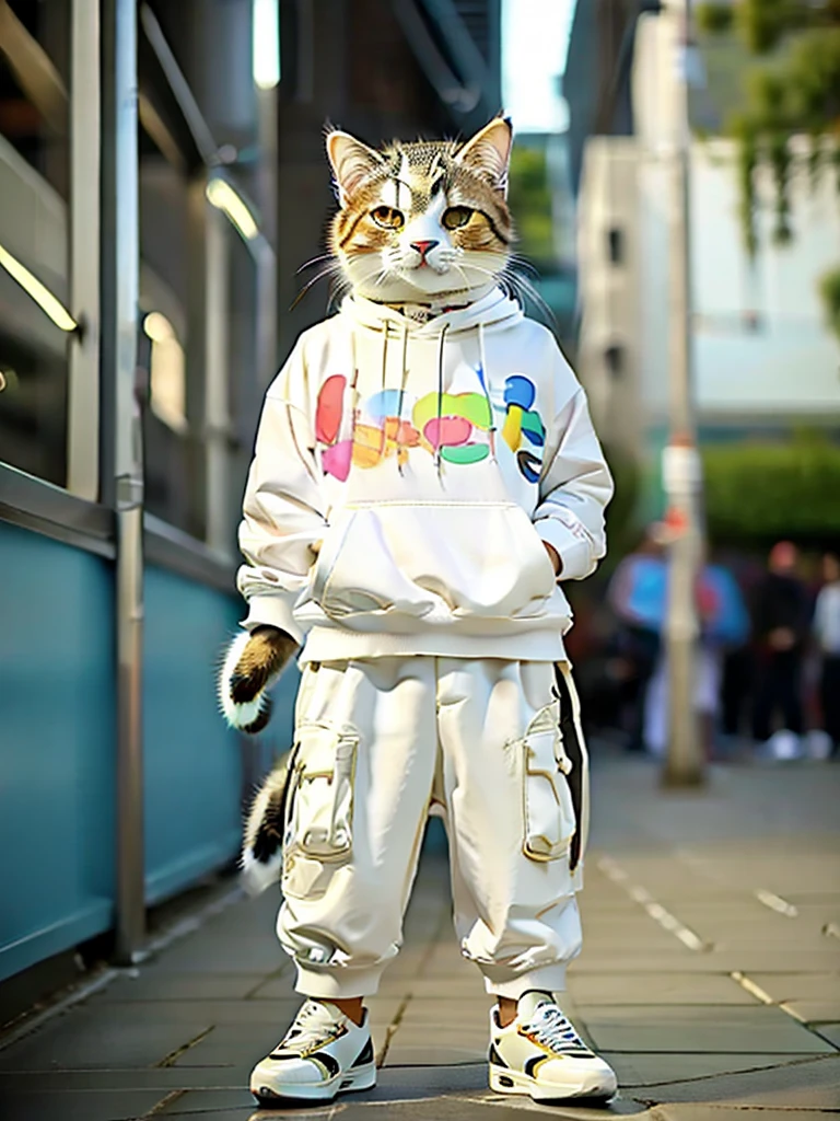 masterpiece, Highest quality, Cute cat, Wear a casual suit, sneakers, Cool look, Cute digital illustration art,low length、Short leg、