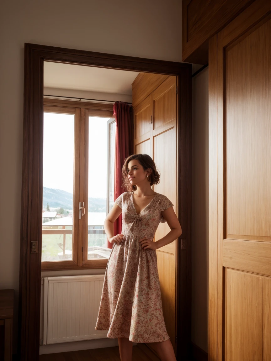 a women posing in pg in switzerland,mirror ppicture,dress