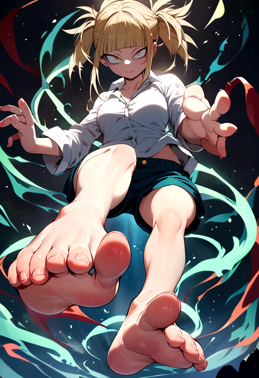 toga from my hero academia, white shirt, shorts, full body, perfect detailed feet, whole foot.