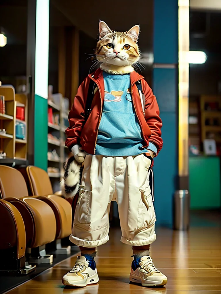 masterpiece, Highest quality, Cute cat, Wear a casual suit, sneakers, Cool look, Cute digital illustration art,low length、Short leg、