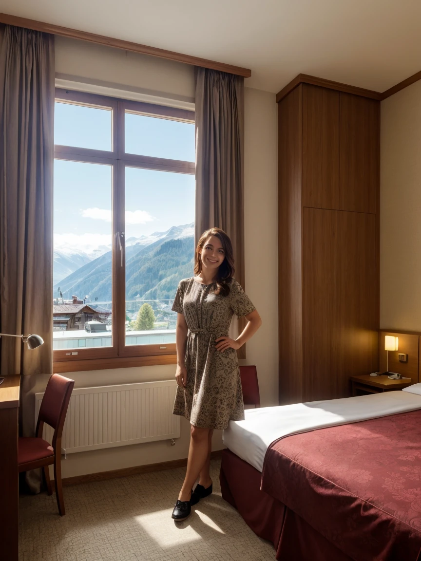 a women posing in hotel in switzerland,dress