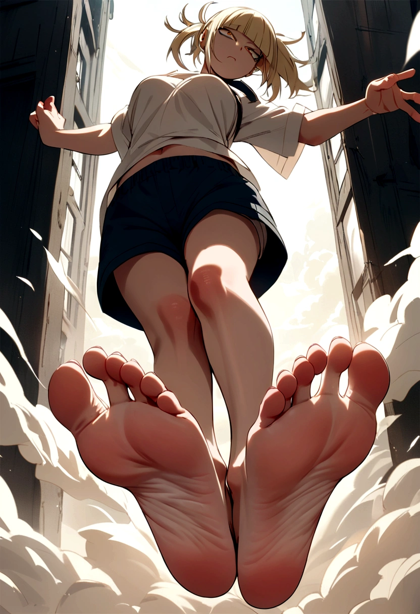 toga from my hero academia, white shirt, shorts, full body, perfect detailed feet, whole foot.