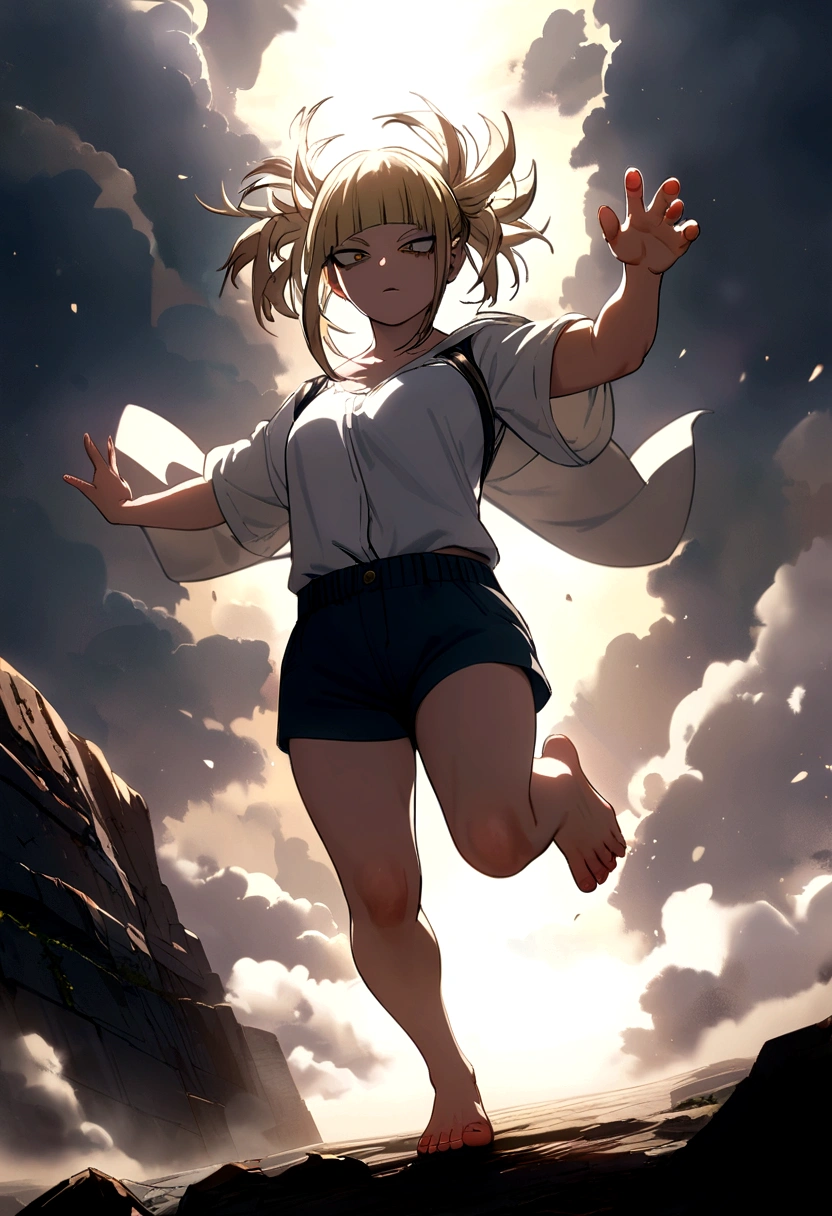 toga from my hero academia, white shirt, shorts, full body, perfect detailed feet.