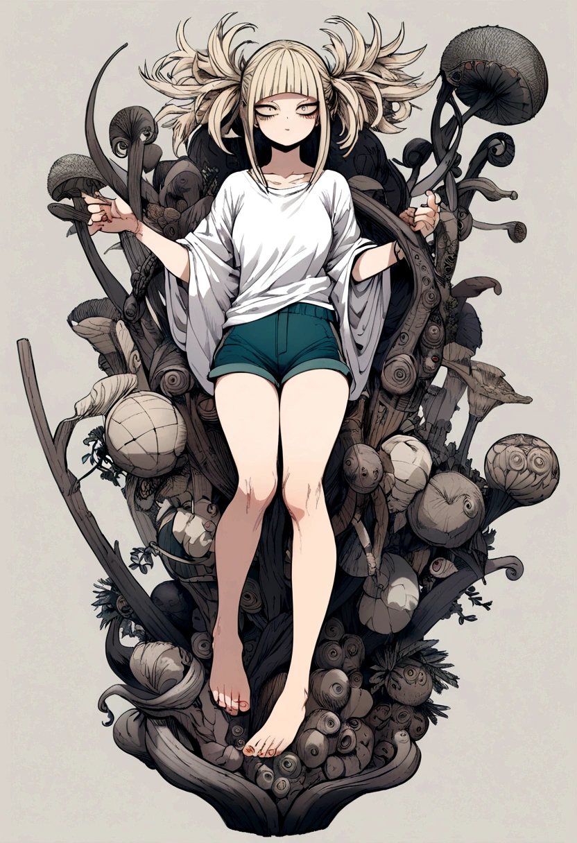 toga from my hero academia, white shirt, shorts, full body, perfect detailed feet.