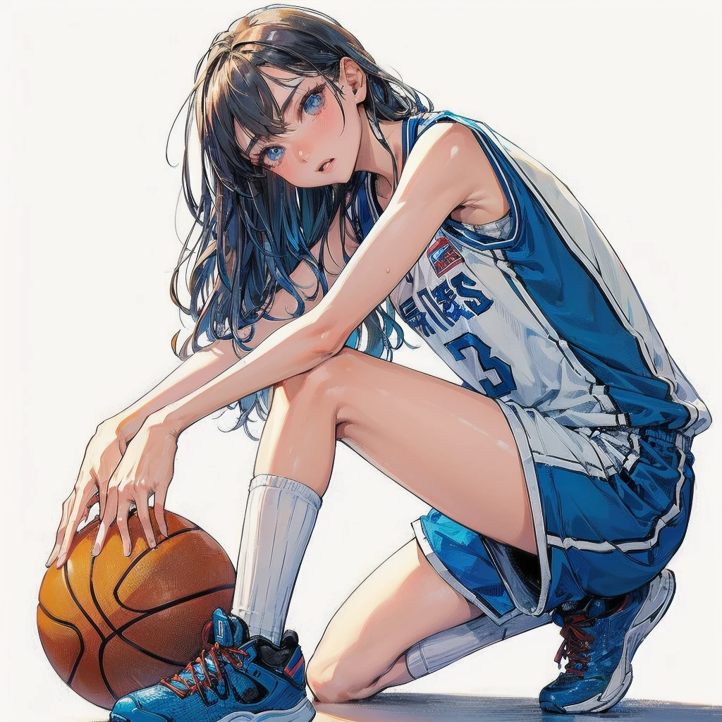 masterpiece, (textured skin), best quality, gorgeous beautiful girl, (a female basketball athlete), detailed clothes,large breasts,narrow waist,, (beautiful face), cinematic lighting, (at basketball venue ),