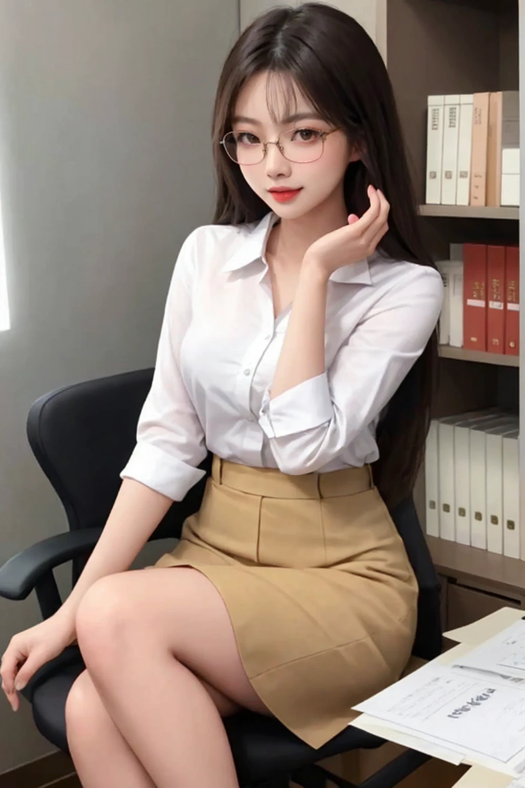 asian beauty, glassess, office