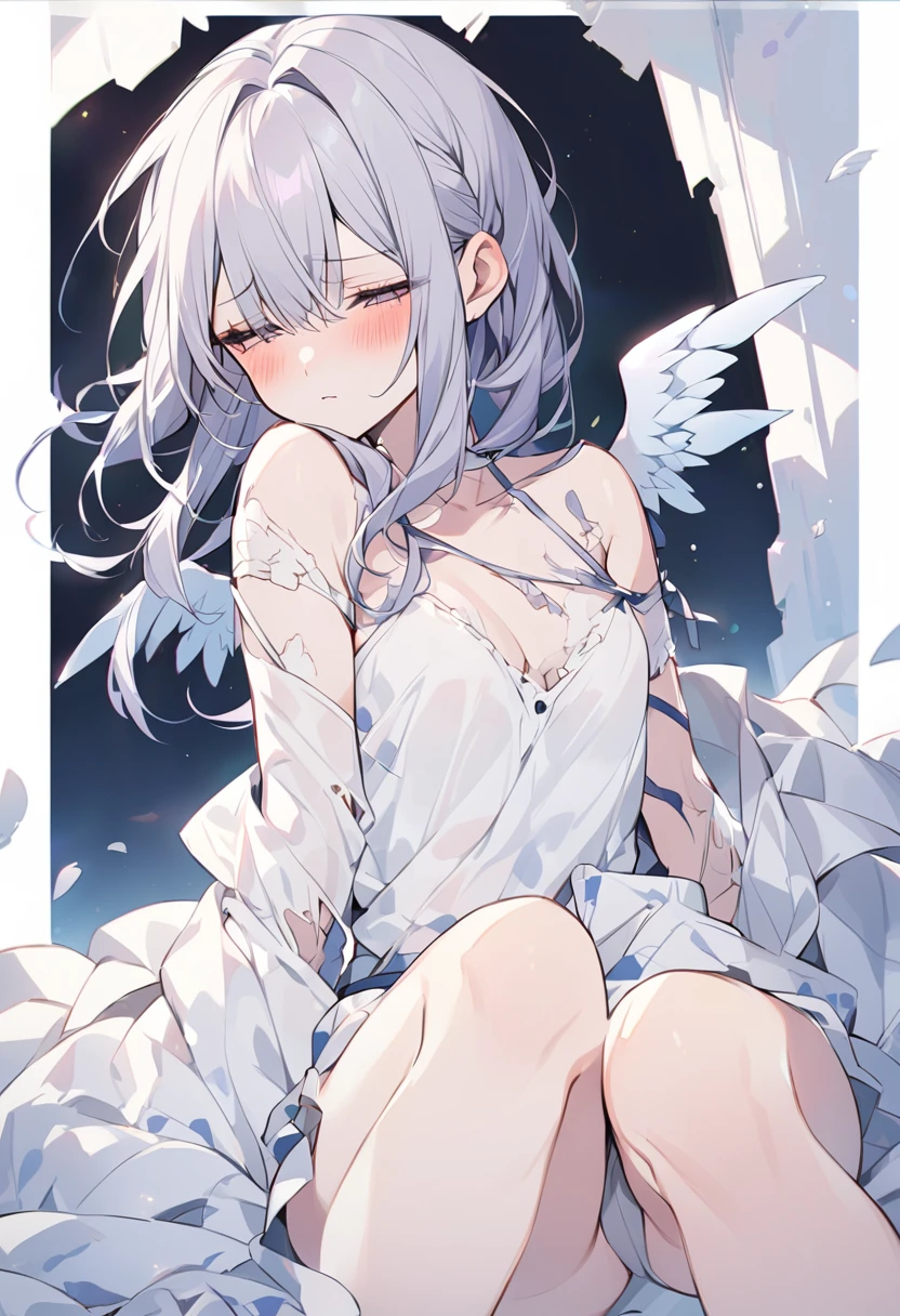 Angel with Broken Wings、(Tattered Wings:1.4)、Sexy and cute、Tired look、
