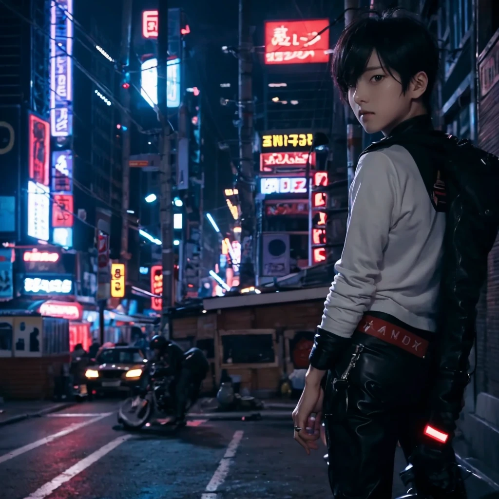 Get off the bike、Dark-haired man sitting on a motorcycle、night