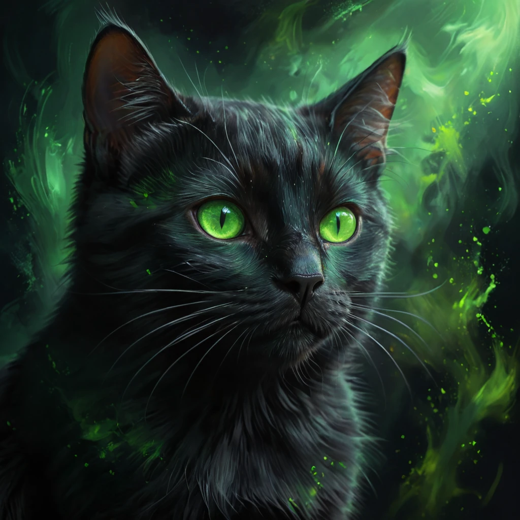 black cat with green eyes against black canvas,

, best quality, digital painting, extremely smooth, harmonious color scheme, 32k, HQ, 4K