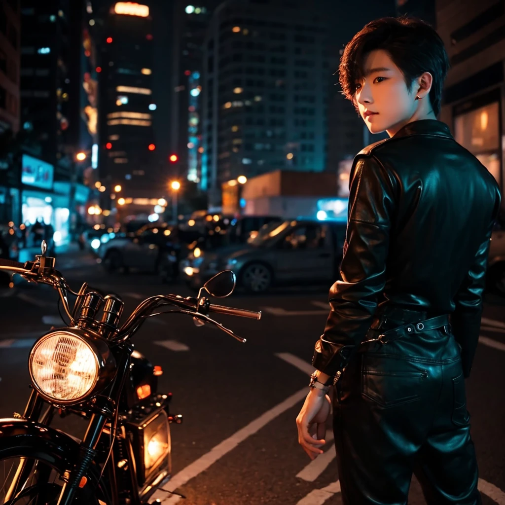 Get off the bike、Dark-haired man sitting on a motorcycle、night